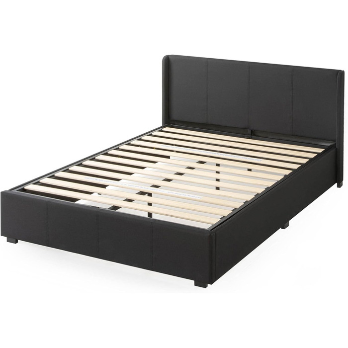 Ліжко Zinus Maddon з м&39якою поверхнею 140x200 см з місцем для зберігання - Висота 31 см з дерев&39яною рейковою основою та узголів&39ям - Гідравлічний підйомний механізм та місце для зберігання - Чорне 140 x 200 см Чорний