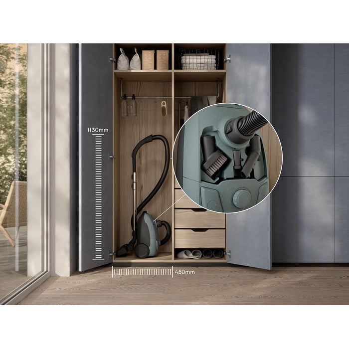 Пилосос із мішком Electrolux EB51C1OG, серія 500, висока фільтрація, потужність 650 Вт, місткість мішка 3 л, рівень шуму 78 дБ, колір океанський зелений