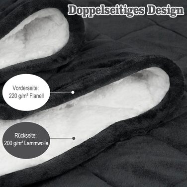 Обтяжена ковдра WOLTU, терапевтична ковдра для дорослих, двостороння обтяжена ковдра зі скляними намистинами, антистресова, пухнаста, виготовлена з шерпа фланелі, 11 кг, 150 x 200 см, чорна 150x200 см 11 кг антрацит