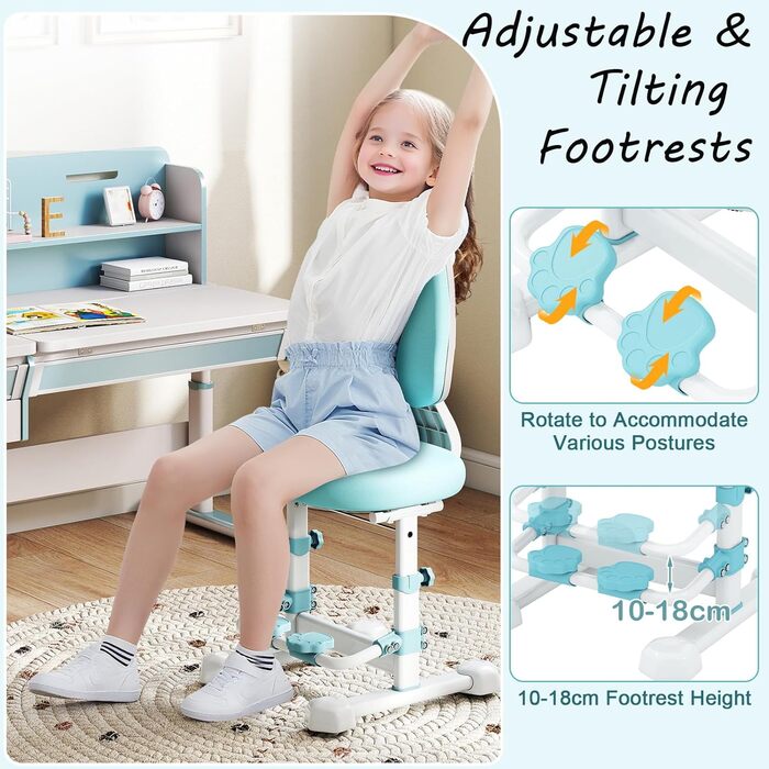Дитяче письмове крісло LIFEZEAL, регульоване по висоті, ергономічна подвійна спинка, м&39яке поворотне крісло для навчання, комп&39ютерне крісло для хлопчиків та дівчаток, макс. 100 кг (Форма 1, Синій) Синій Форма 1