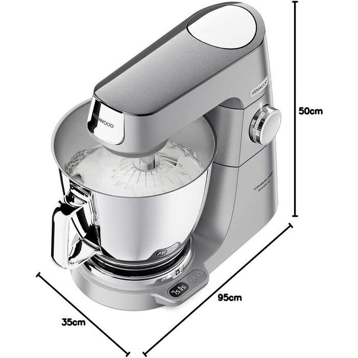 Кухонний комбайн Kenwood Titanium Chef Baker XL KVL85.004SI з вбудованими вагами, чашею 7 л, блендером та набором насадок (вінчик, гак, міксер), 1200 Вт, сріблястий
