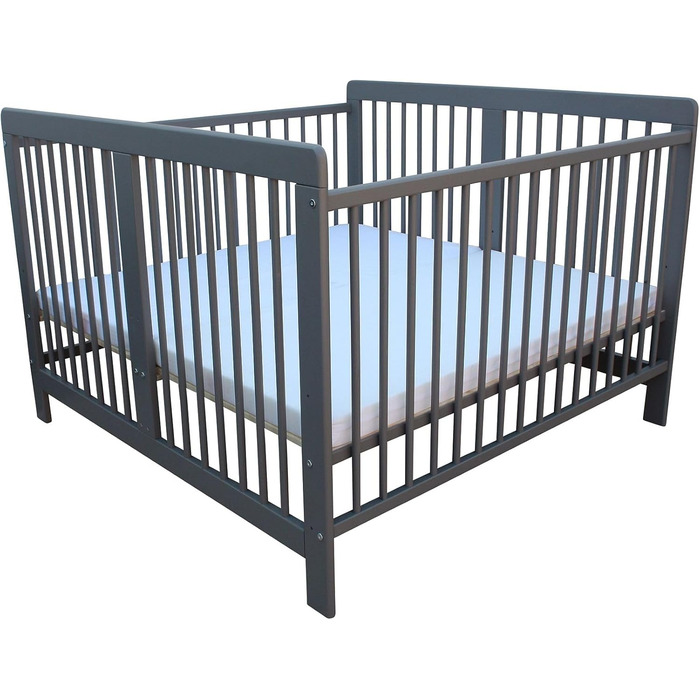 Дитяче ліжко для близнюків, односпальне ліжко, двоспальне ліжко 2-в-1, суцільний сірий колір з 2 матрацами 120x120 см та перегородкою 3026