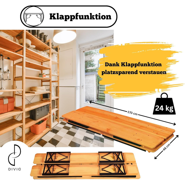 Комплект пивних наметів DIVID, 3-елементний, складаний та портативний, комплект пивних наметів, 2 лавки та 1 стіл, тримач для парасольки, дерев&39яний, комплект сидінь, пивний стіл, 170x46x75, комплект садових меблів