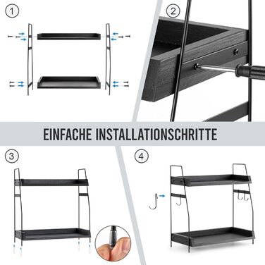 Кухонна полиця PUERSI, 2-рівневий органайзер для кави, дерев&39яний органайзер з гачками, кухонна полиця, підставка для спецій, органайзер для кухонних шаф - чорний