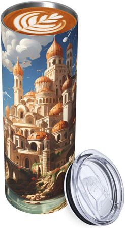 Дорожня кружка з прямою трубочкою, замок у стилі аніме, дизайн неба, підходить для кемпінгу, офісу та дому, 590 мл