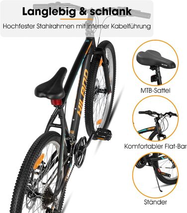 Гірський велосипед Hiland 26/27,5 дюймів, 18 швидкостей, чоловічий та жіночий, гірський велосипед з подвійними дисковими гальмами, 26-дюймовий гірський велосипед для дорослих з амортизаційною вилкою, гірський велосипед для чоловіків та жінок, помаранчевий