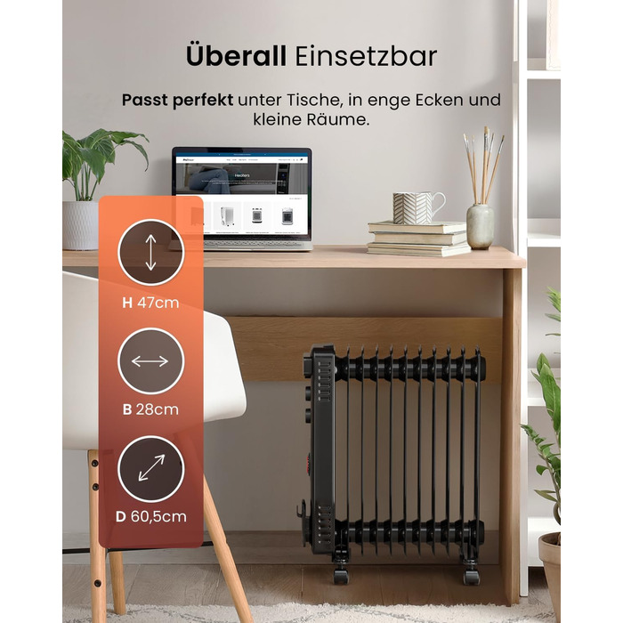Міні-масляний радіатор Pro Breeze 2500W з 11 ребрами, електричний радіатор, 24-годинний таймер, енергозберігаючий масляний радіато