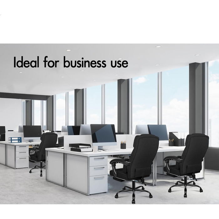 Ергономічне офісне крісло ALFORDSON, комп&39ютерне крісло з підставкою для ніг, сітчасте крісло з високою спинкою, поворотне крісло з нахилом 150, тканина, чорний колір (лляна тканина), серія Boss