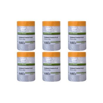Малярська стрічка Colorus 6 x з захисною плівкою PLUS Goldband Fineline 55 см x 33 м Стійка до ультрафіолету 60 днів, для використання всередині та зовні приміщень Самоклеюча малярська плівка Малярська стрічка з захисною плівкою 6 x 55 см x 3300 см