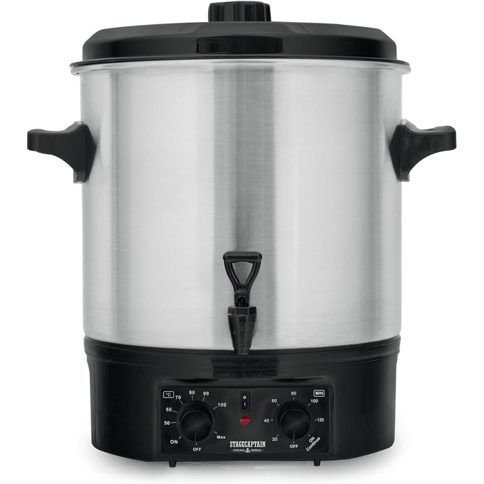 Глінтвейн Stagecaptain GWK-27A - Машина для консервації на 27 літрів - 2000 Вт - Матова нержавіюча сталь - Просте управління (температура та таймер) - Автоматичне вимкнення - Срібло