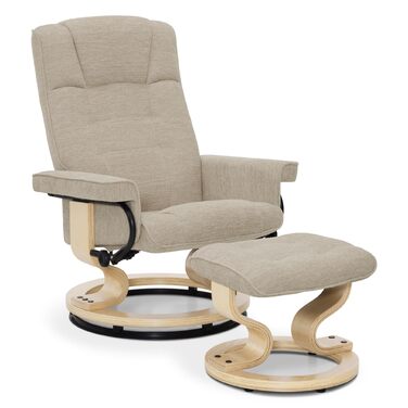 Крісло M MCombo Relax з підніжкою, крісло для телевізора з поворотом на 360 та функцією відкидання, крісло для телевізора вантажопідйомністю до 120 кг, сучасне крісло для вітальні, 9019 (тканина, бежевий) Бежева тканина