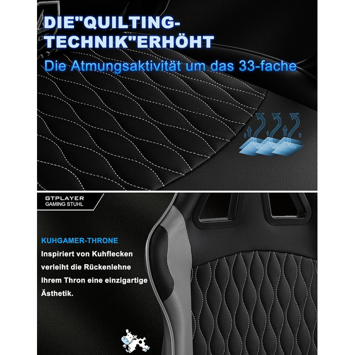 Ігрове крісло GTPLAYER - Ергономічне офісне крісло з регульованою поперековою опорою/підголівником та підставкою для ніг, вантажопідйомність 150 кг, сірий Ігрове крісло, крісло для ПК, письмове крісло