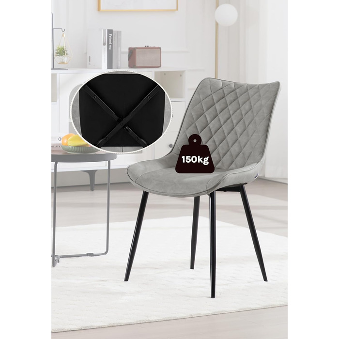 Обідні стільці WOLTU, Комплект з 2 шт. , Кухонні стільці, Стільці для вітальні, М&39які стільці зі спинкою, Для їдальні, Кухні, Вітальні, Офісу, Сидіння зі штучної шкіри, Металеві ніжки, Сірий BH210gr-2 Сіра штучна шкіра