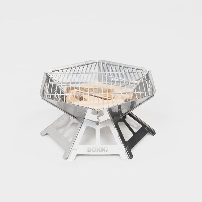 Чаша для вогню з нержавіючої сталі з решіткою для гриля - Восьмикутна чаша для вогню для гриля на свіжому повітрі та кемпінгу, невелика чаша для вогню з екраном для іскри, міні-бочка для вогню та кошик для вогню для саду та багаття (Fire)