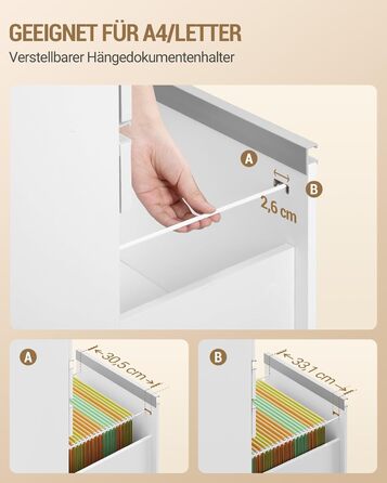 Контейнер на колесах Hzuaneri, шафа для документів, офісна шафа, що замикається, з 3 шухлядами, додаткове місце для зберігання зверху, шафа з шухлядами для формату DIN A4, Letter, для офісу, домашнього офісу, 40 x 40 x 70 см Білий FC41003XV1