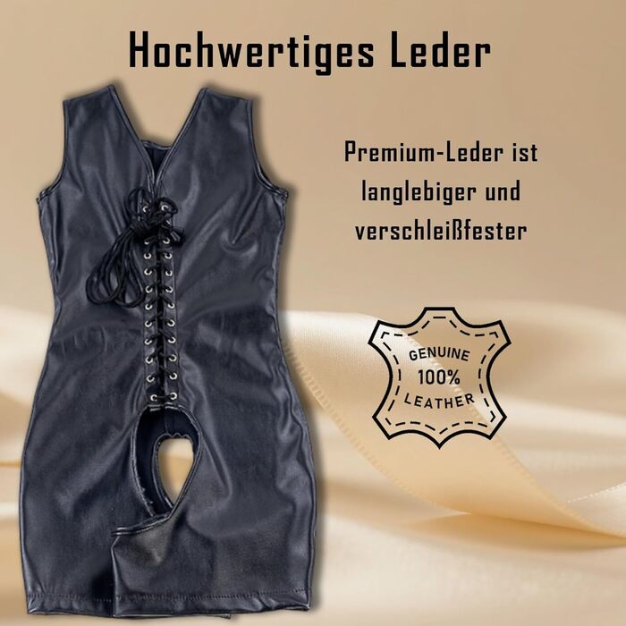 Бондажний шкіряний боді для жінок, з відкритою зоною та регульованими шнурівками, чорний, M/L