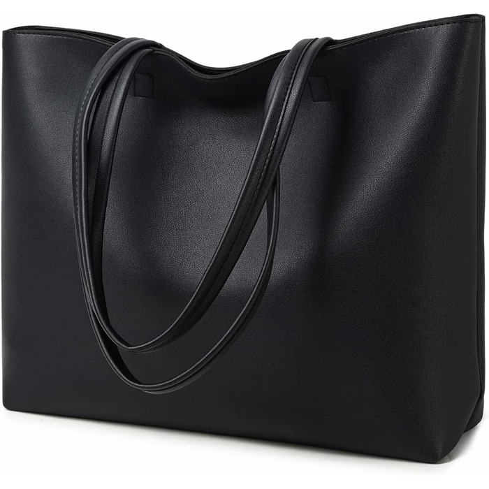 Жіночі сумки з ручкою, прості сумки PU шкіряні сумки для роботи, школи, шопінгу на блискавці та внутрішньою кишенею чорні