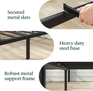 Ліжко Zinus Florence 140x200 см з вінтажним узголів&39ям - Металеве ліжко 140x200 з металевою рейковою основою - Платформа заввишки 35 см з простором під нею - Пружинний матрац не потрібен - Чорний, вінтажний індустріальний стиль 140x200 см Чорний