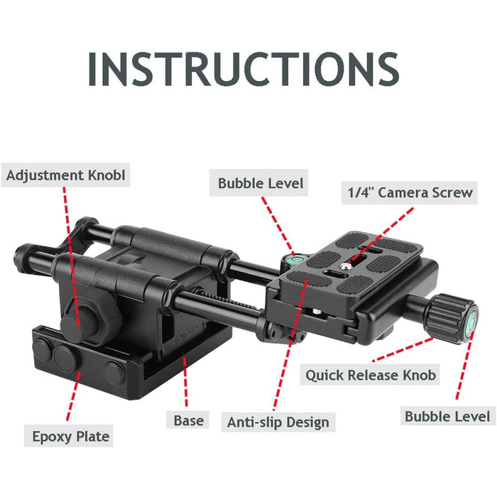 Повзунок Diyeeni Focus Rail, повзунок макрофокусування для панорамної та макрозйомки, макрорейка стабілізатора штатива для UNC1/4, отвір для гвинта 3/8 дюйма, чорний