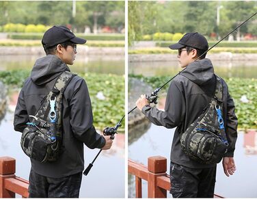 Рибальська сумка Alwida, рибальський рюкзак Водонепроникна сумка для зберігання через плече, тримач для снастей, регульований рюкзак для риболовлі на ремні з тримачем для вудки для камуфляжу для подорожей і походів