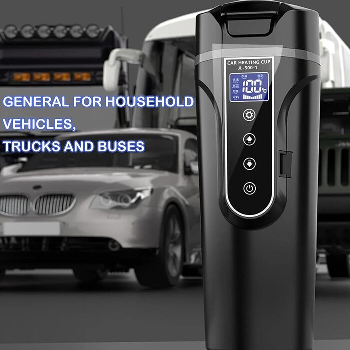 Автомобільний чайник Memows, Автомобільний чайник 12V Туристичний чайник 500 мл, 12 Вольт Кемпінговий чайник Прикурювач 304 Нержавіюча сталь з РК-дисплеєм і контролем температури для автомобільної вантажівки