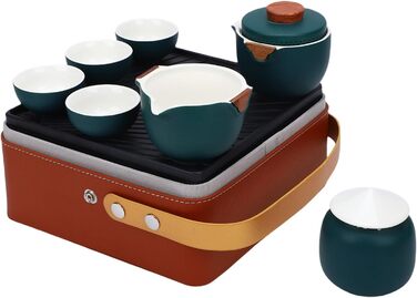 Гонфу-чайний сервіс, портативний керамічний чайний набір в елегантній коричневій коробці та темно-зеленому кольорі, для подорожей, дому, як подарунок, на відкритому повітрі та в офісі