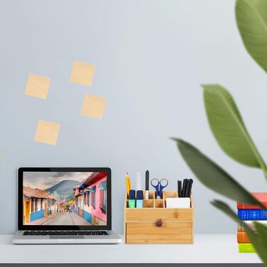 Органайзер для косметики Relaxdays, Органайзер для макіяжу з шухлядою, Тримач для пензлів, Бамбук, ВxШxГ 19 x 25,5 x 12,5 см, Натуральний