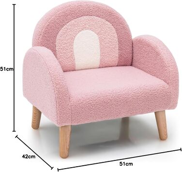 Дитяче крісло FANTASK, дерев&39яний дитячий диван, оббитий спинкою, дитячий диван, велюр зі спинкою та підлокітниками, дитячий стілець для дитячої кімнати, ігрової кімнати та дитячого садка, 51 x 42 x 51 см (рожевий)