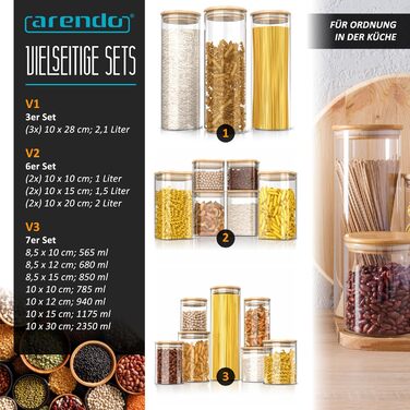 Банки для зберігання з кришками, 2 літри - Набір з 3 шт. - 10 x 28 см / - Скляні контейнери - Термостійкі - Банки для зберігання з дерев&39яними кришками - Герметичні - для мюслі, цукру, борошна, спагеті, кави, рису
