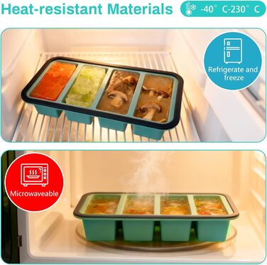 Контейнери для супу LURICO з кришками, контейнери для заморожування супу, набір із 2 силіконових форм для заморожування 250 мл з кришками - дуже великі формочки для кубиків льоду для супу, бульйону, соусів, 4 отвори