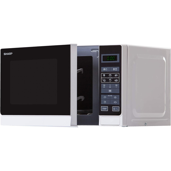 Мікрохвильова піч Sharp R242WW Solo / 20 л / 800 Вт / 5 рівнів потужності / 8 автоматичних програм / Розморожування з регулюванням ваги та часу / Блокування від дітей / Режим енергозбереження / Скляний поворотний стіл (25,5 см) / Білий N.A.