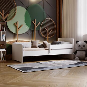 Дитяче ліжко KOBI Max, біле, з поручнями, матрацом та каркасом 160x80 Ліжко для однієї дівчинки та одного хлопчика Комплект дитячої кімнати