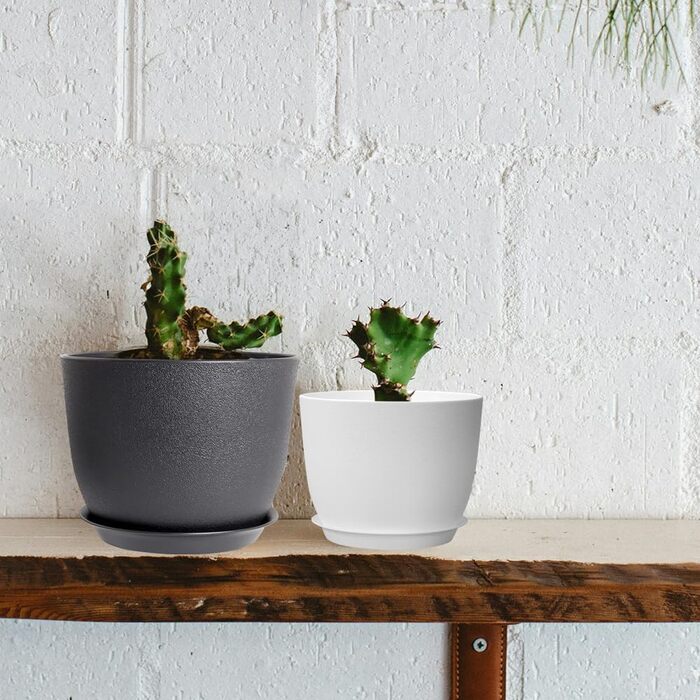 Квітковий горщик, упаковка з 6 горщиків з блюдцем, кашпо 25/23/20/18/16/13 см, квіткові горщики з дренажними отворами та лотками, набір квіткових горщиків ідеально підходить для кімнатних садів та балконів (чорний)