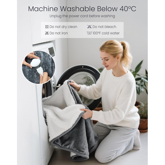 Ковдра з підігрівом anysun, нагрівальні подушечки 200x180 см, ковдра з підігрівом та автоматичним вимкненням, 6 налаштувань нагріву, 10-годинний таймер, електрична ковдра з підігрівом та захистом від перегріву для ліжка, дивана, можна прати в пральній маш