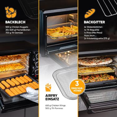 Міні-духовка Stillstern з конвекцією (18 л) Німецька версія, вставка для фритюрниці, деко, рукавиці, буклет з рецептами, внутрішнє освітлення, 1300 Вт, тостер гриль Піч для піци Міні-піч ідеально підходить для кемпінгу