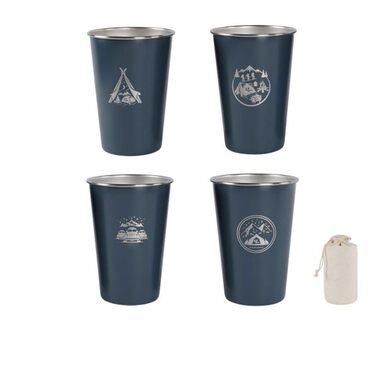 Набір з 4 кемпінгових чашок з нержавіючої сталі об&39ємом 500 мл, для походів та подорожей на природі, нержавіюча сталь 304, штабельовані, легкі, з сумкою для зберігання