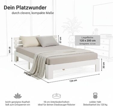 Дерев&39яне ліжко Homestyle4u 120x200 Білий каркас ліжка з масиву сосни з рейковою основою, сучасний футон для спальні Артикул 1892 120 x 200 см Білий