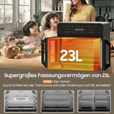 Фритюрниця iceagle 23 л Dual Zone- Мультипіч XXL з французькими дверцятами Духова шафа для фритюрниці з подвійною камерою, 15 програм, 2200 Вт, 12 аксесуарів, знімний роздільник для гнучкого місця для приготування їжі