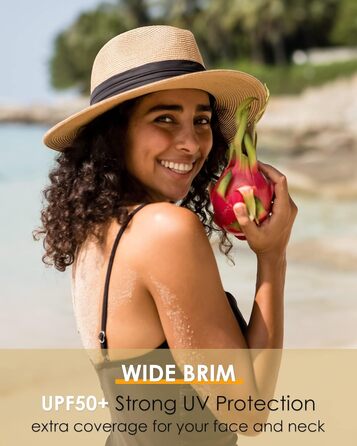Унісекс Панама Капелюх Широкий козирок Сонячний капелюх для чоловіків та жінок Пляжний капелюх Захист від ультрафіолету Літній капелюх Регульований солом&39яний капелюх L-XL Хакі Чорна стрічка