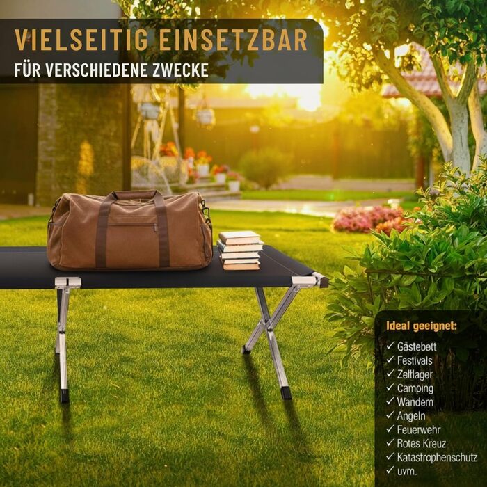 Розкладне ліжко Kronenburg XXL, туристичне ліжко 210 см x 72 см x 45 см Вантажопідйомність до 200 кг Посилена сталева труба чорного кольору. Розкладне ліжко 210 x 72 x 45 см