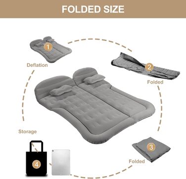 Надувний матрац Vinteky, надувний автомобільний матрац/ліжко з електричним повітряним насосом та 2 подушками, універсальний автомобільний матрац для багажника та позашляховика, для кемпінгу/подорожей/відпочинку на природі, 175 см x 130 см, сірий