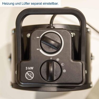 Електричний обігрівач Scheppach EH3000 3000 Вт 2000 Вт Плавне регулювання Потік повітря 320 м/год 585 C Керамічний вентилятор-обігрівач До 60 кубічних метрів 3 рівні нагріву Захист від перегріву та ручка для перенесення