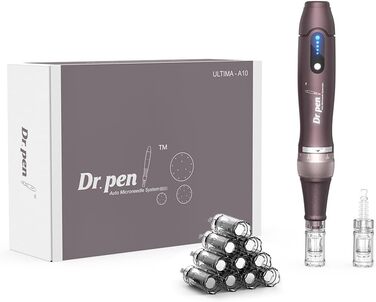 Електрична дерма-ручка A10 з РК-дисплеєм та 5 рівнями, вкл. 10 картриджів з голками Регульована 0-2,5 мм Бездротова мікроголкова дерма-ручка для шкіри обличчя