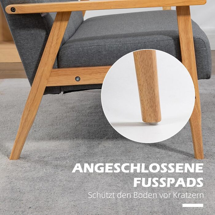 Місний диван HOMCOM, 154,5 см з підлокітниками, спинка, невеликий м&39який диван з лляним виглядом, дерев&39яні ніжки, м&39який диван-гостина для вітальні, спальні, темно-сірий 154,5Ш x 69,5Г x 73В см, 3-