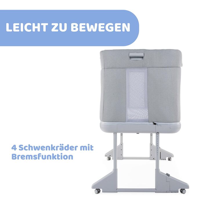 Дитяче ліжечко 3-в-1 для новонароджених, приліжкове ліжечко, яке трансформується в ліжко Монтессорі, до 4 років (22 кг), регульована висота, хороша циркуляція повітря, 4 колеса, включаючи матрац, світло-сірий колір, 2Me Forever