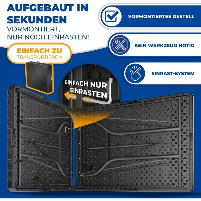 Стіл-фуршет KESSER, складаний, пластик, 183x76 см, вигляд з ротанга, кемпінговий стіл, стіл для вечірки, розкладний стіл, садовий стіл на 6 осіб, сад, патіо та балкон, складаний, в комплекті ручка для перенесення, антрацит