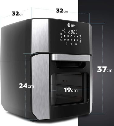 Фритюрниця Balter HL-1200, фритюрниця, 12 літрів, міні-духовка, функція дегідратора, РК-дисплей, 10 програм, включаючи брошуру з рецептами та аксесуари 12 літрів срібло