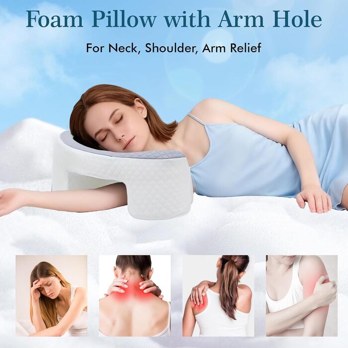 Подушка XIAPIA для сну на боці з проймою, подушка для шиї з піни з ефектом пам&39яті, подушка для голови для сну на боці, зняття тиску на плечі та руки, ергономічна подушка для шиї/підлокітників для сну на спині та животі, сіра