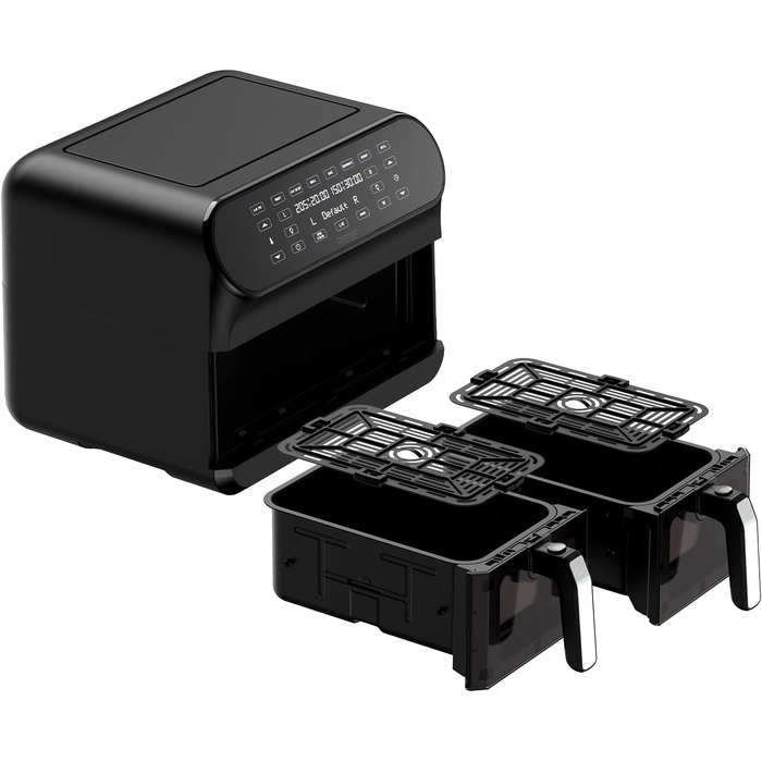 Двозонна фритюрниця CHEFREE з оглядовим вікном, подвійна фритюрниця ємністю 8 л XL, світлодіодний сенсорний екран, антипригарне покриття, 8-в-1, розумна функція та функція таймера, кошики, безпечні для посудомийної машини, чорний, AFW20