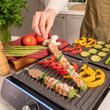 Електричний гриль Cecotec Rock'nGrill Blaze Neon потужність 2200 Вт, розкладна конструкція 180, точне керування з індикатором, знімні панелі, велика поверхня 29 x 23 см